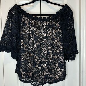 UMGEE Black lace off the shoulder top.